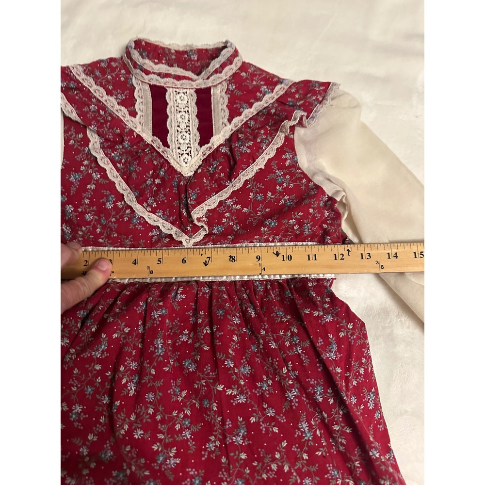 Vintage Gunne Sax Girls Dress 6X Burgundy Floral Lace Prairie Victorian Red - Picture 15 of 16